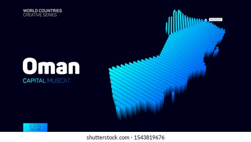 Isometric map of Oman with blue hexagon lines