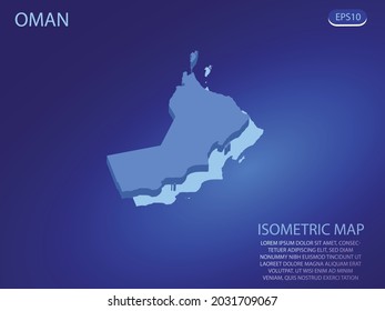 Isometric map of Oman. Vector modern on blue background. Isolated 3D isometric concept for infographic. Vector illustration. EPS 10.
