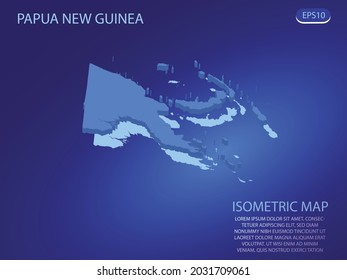 Isometric map of Papua New Guinea. Vector modern on blue background. Isolated 3D isometric concept for infographic. Vector illustration. EPS 10.
