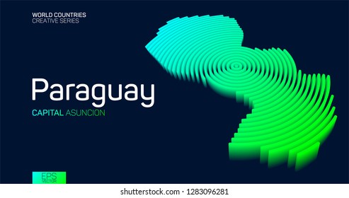 Isometric map of Paraguay with neon circle lines