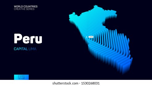 Isometric map of Peru with blue hexagon lines