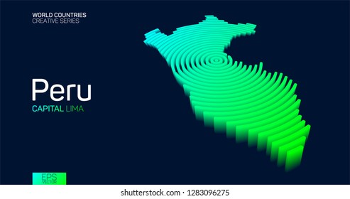 Isometric map of Peru with neon circle lines