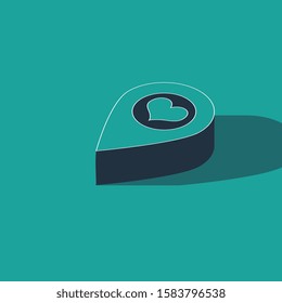 Isometric Map pointer with heart icon isolated on green background.  Vector Illustration