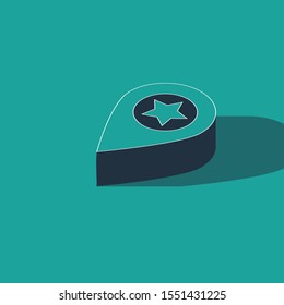 Isometric Map pointer with star icon isolated on green background. Star favorite pin map icon. Map markers.  Vector Illustration