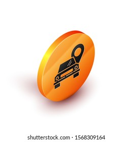 Isometric Map pointer with taxi icon isolated on white background. Location symbol. Orange circle button. Vector Illustration