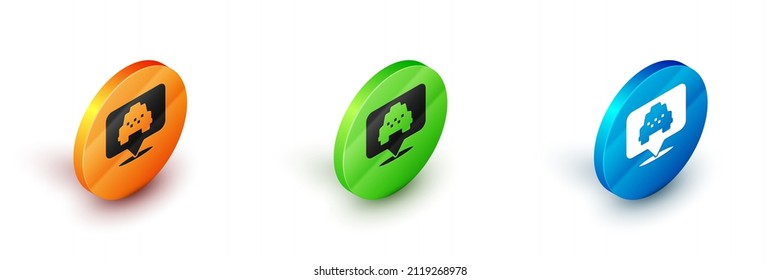Isometric Map pointer with taxi icon isolated on white background. Location symbol. Circle button. Vector