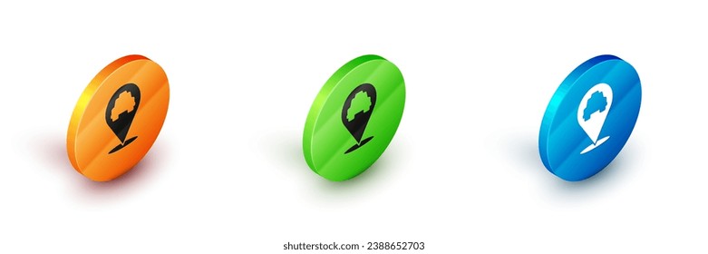 Isometric Map pointer with taxi icon isolated on white background. Location symbol. Circle button. Vector