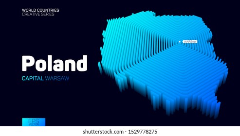 Isometric map of Poland with blue hexagon lines