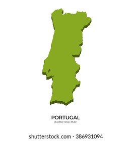 Isometric map of Portugal detailed vector illustration. Isolated 3D isometric country concept for infographic