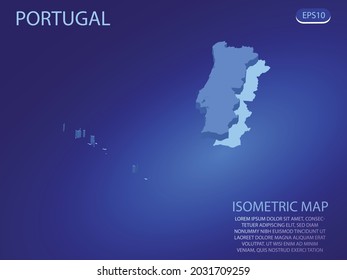 Mapa isométrico de Portugal. Vector moderno de fondo azul. Concepto isométrico 3D aislado para infografía. Ilustración vectorial. EPS 10.
