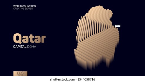 Isometric map of Qatar with golden hexagon lines