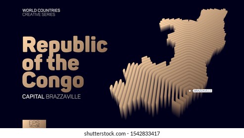 Isometric map of Republic of the Congo with golden hexagon lines