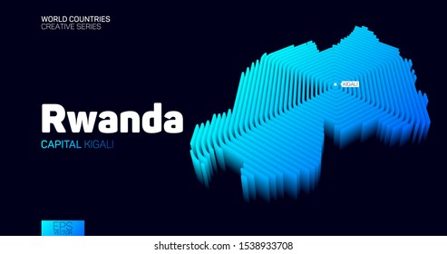Isometric map of Rwanda with blue hexagon lines