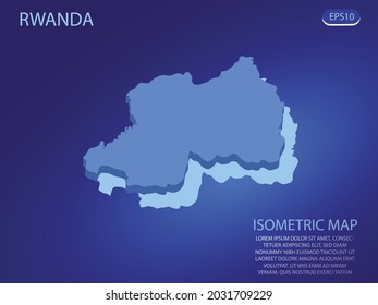 Isometric map of Rwanda. Vector modern on blue background. Isolated 3D isometric concept for infographic. Vector illustration. EPS 10.
