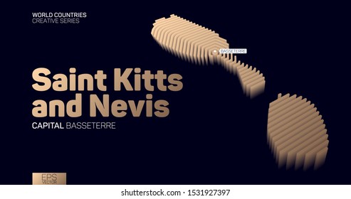 Isometric map of Saint Kitts and Nevis with golden hexagon lines