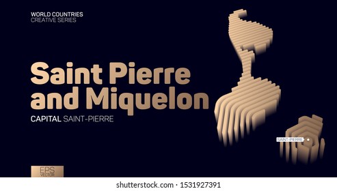 Isometric map of Saint Pierre and Miquelon with golden hexagon lines