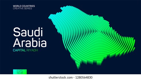 Isometric map of Saudi Arabia with neon circle lines