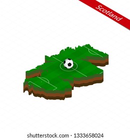 Isometric map of Scotland with soccer field. Vector soccer illustration.