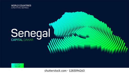 Isometric map of Senegal with neon circle lines