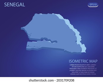 Isometric map of Senegal. Vector modern on blue background. Isolated 3D isometric concept for infographic. Vector illustration. EPS 10.
