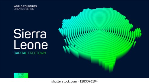 Isometric map of Sierra Leone with neon circle lines
