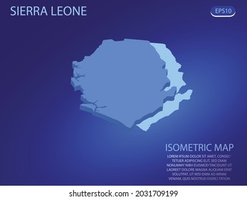 Isometric map of Sierra Leone. Vector modern on blue background. Isolated 3D isometric concept for infographic. Vector illustration. EPS 10.
