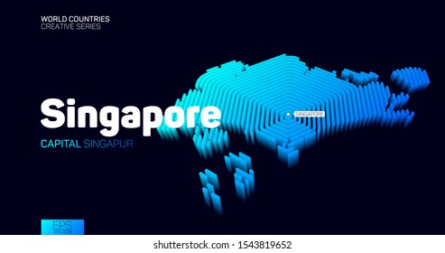 Isometric map of Singapore with blue hexagon lines