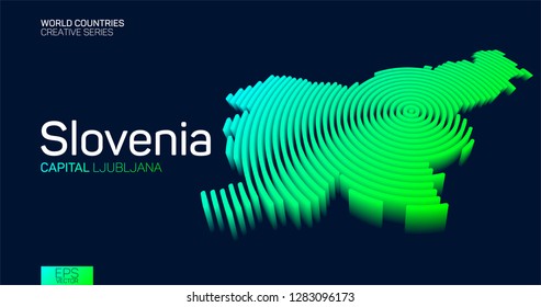 Isometric map of Slovenia with neon circle lines
