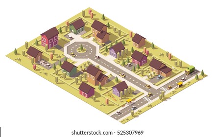 Isometric Map Of The Small Town Or Suburb