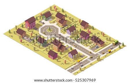 Isometric map of the small town or suburb