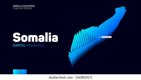 Isometric map of Somalia with blue hexagon lines