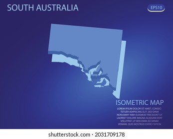 Isometric map of South Australia. Vector modern on blue background. Isolated 3D isometric concept for infographic. Vector illustration. EPS 10.
