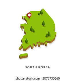 Mapa isométrico de Corea del Sur. Mapa 3D simple. Ilustración de vectores - Vector EPS 10