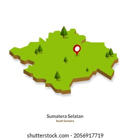 Isometric Map of South Sumatra Province, Indonesia. Simple 3D Map. Vector Illustration - EPS 10 Vector