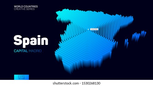 Isometric map of Spain with blue hexagon lines