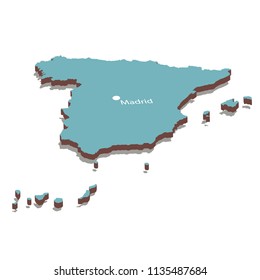 Isometric map of Spain with capital Madrid. Isolated 3D isometric vector illustration for infographic.