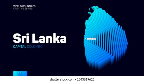 Isometric map of Sri Lanka with blue hexagon lines