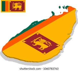 Isometric Map Of Sri Lanka With Flag Texture, Capital.