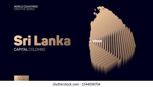 Isometric map of Sri Lanka with golden hexagon lines