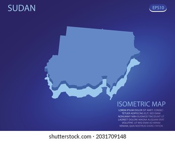 Isometric map of Sudan. Vector modern on blue background. Isolated 3D isometric concept for infographic. Vector illustration. EPS 10.
