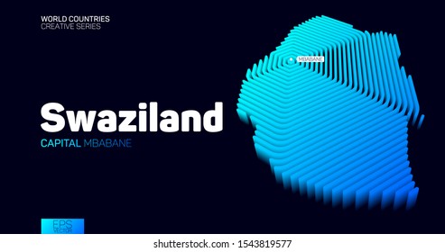 Isometric map of Swaziland with blue hexagon lines