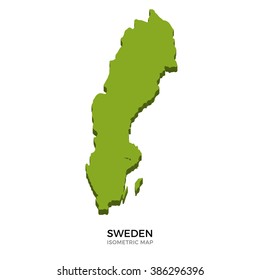 Isometric map of Sweden detailed vector illustration. Isolated 3D isometric country concept for infographic