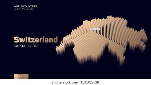 Isometric map of Sweetzerland with golden hexagon lines