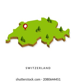 Mapa isométrico de Suiza. Mapa 3D simple. Ilustración de vectores - Vector EPS 10