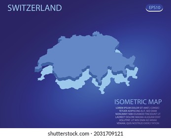 Isometric map of Switzerland. Vector modern on blue background. Isolated 3D isometric concept for infographic. Vector illustration. EPS 10.
