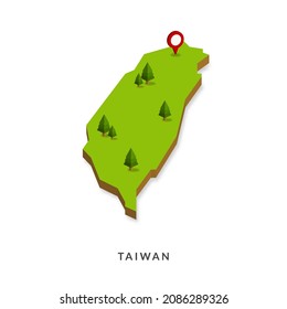 Mapa isométrico de Taiwán. Mapa 3D simple. Ilustración de vectores - Vector EPS 10