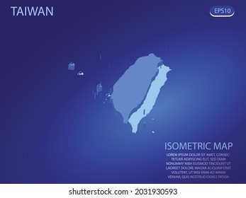 Mapa isométrico de Taiwán. Vector moderno de fondo azul. Concepto isométrico 3D aislado para infografía. Ilustración vectorial. EPS 10.