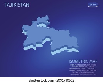 Mapa isométrico de Tayikistán. Vector moderno de fondo azul. Concepto isométrico 3D aislado para infografía. Ilustración vectorial. EPS 10.