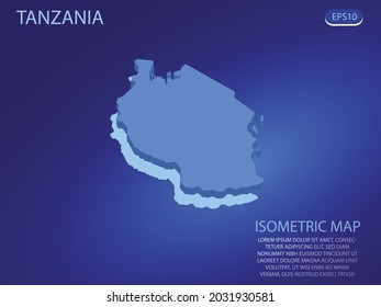 Isometric map of Tanzania. Vector modern on blue background. Isolated 3D isometric concept for infographic. Vector illustration. EPS 10.