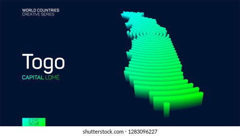 Isometric map of Togo with neon circle lines